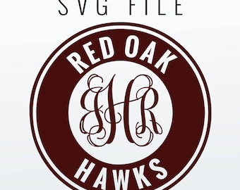 Red Oak Hawks Monogram Frame Cutting Files in Svg, Eps, Dxf, Png for Cricut & Silhouette | Red Oak Vector | Hawks Graphics