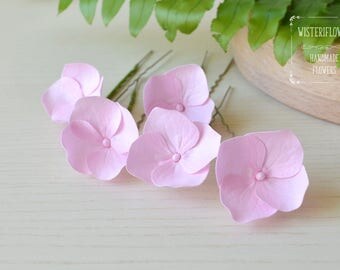Set of 5 hair pins Pink Hydrangea Bride flower pins Wedding hair accessories Flower wedding Pink Wedding hair jewelry Bridal hair flowers