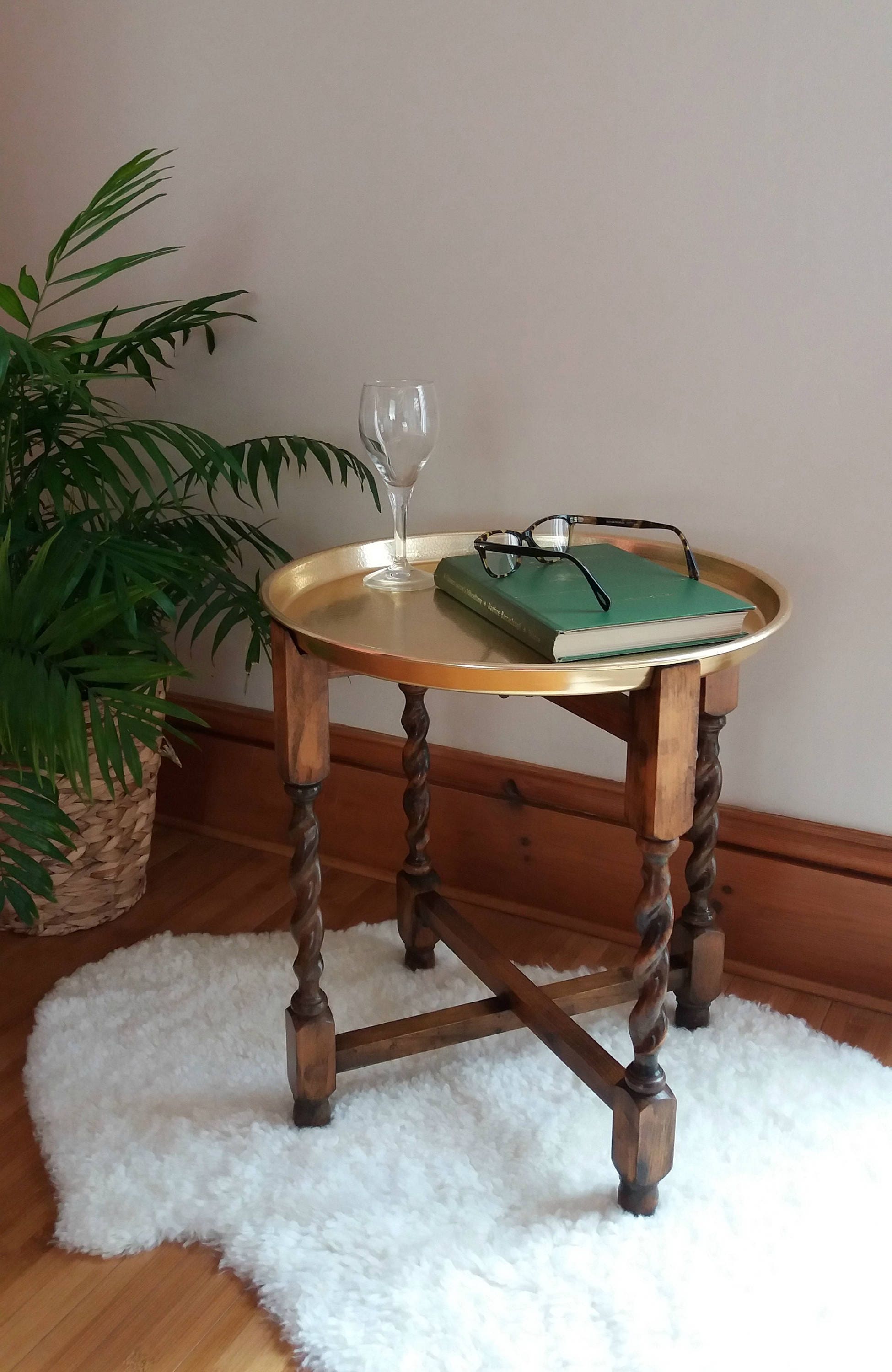 vintage folding side table oak side table folding table