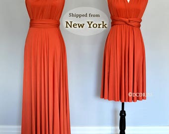 Burnt Orange party dresses, convertible wrap dress, formal dress, infinity convertible dress, short multi wear dress, twist wrap dress long