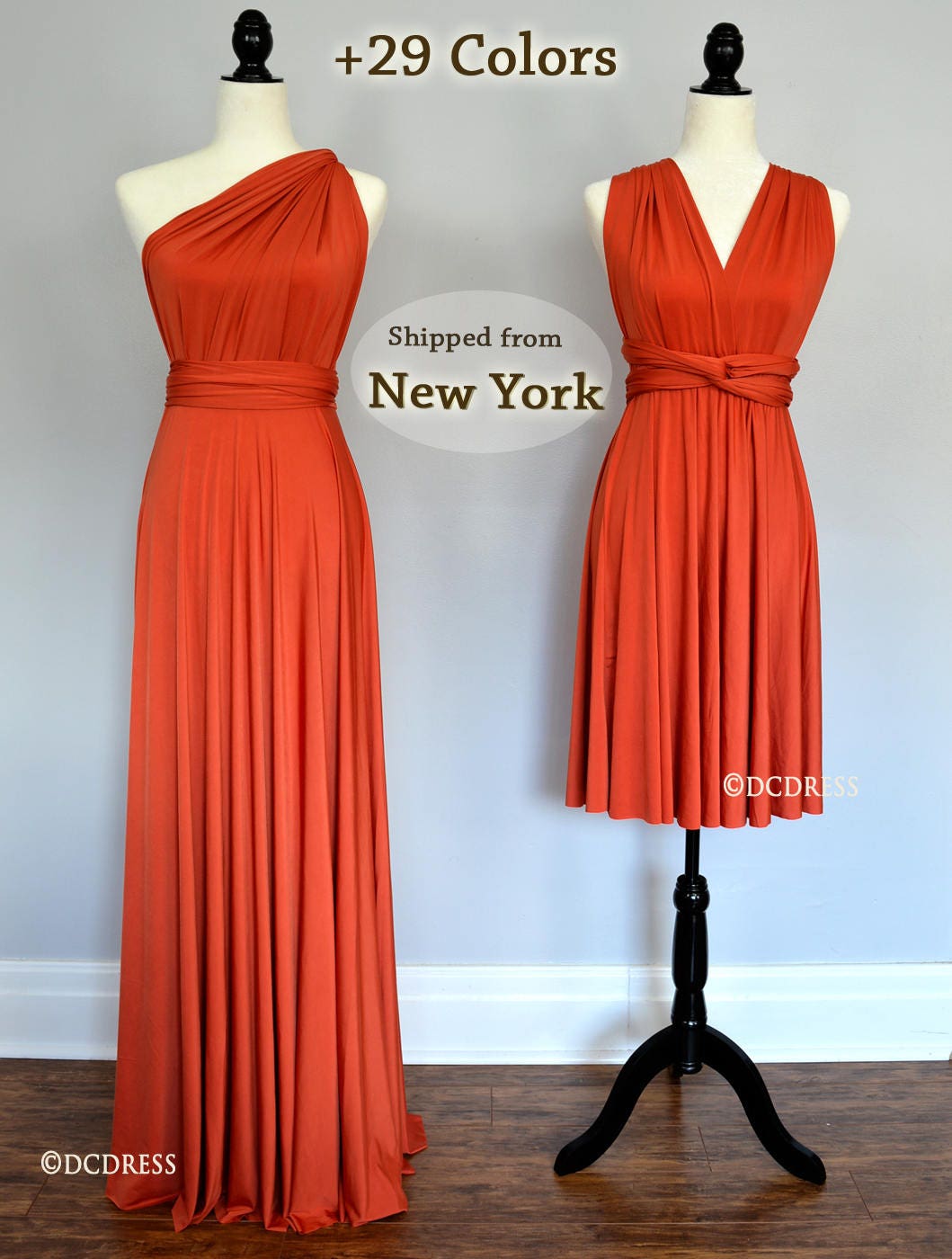 Burnt Orange party dresses convertible wrap dress formal