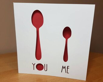 Card for him, Big Spoon, Little Spoon, Love card, Anniversary card, Papercut card