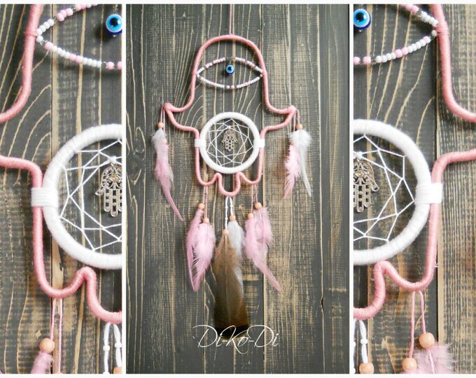 Personalized gift for girlfriend Dream catcher Hamsa pink dreamcatcher hamsa necklace hand of hamsa dreamcatcher jewelry hamsa decor