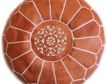 Tan Moroccan Leather Pouf