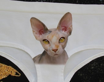 Cat underwear,cat panties,kitty panties,pussycat panties,funny underwear,cat face panties,sexy cat panty,Cute Cat panties,sphinx,Bald cat