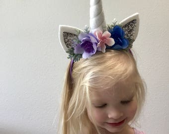 Unicorn Headband - Unicorn Horn - Floral Headband - Toddler Headband - Unicorn Costume -