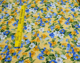 Summer Breeze III-Pansies on Yellow Cotton Fabric from Sentimental Studios for Moda Fabrics