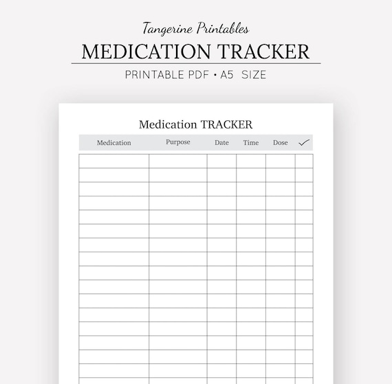 Medication Tracker Medication Chart A5 Insert A5 Planner