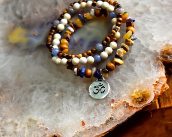 Om Aum Bracelet Agate Aventurine Tiger Eye Power Stone Healing Energy Unisex Boho Bohemian Gypsy Hippie Hippy Indie Yoga Jewelry Yogi Zen