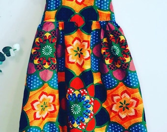 African Print Dress, Girls, Sleeveless,Multicolored African Print
