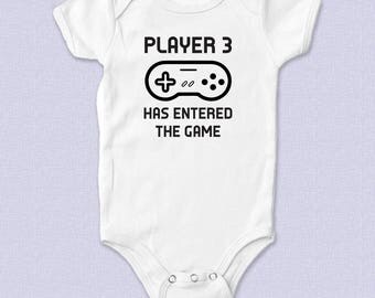 Player 3 Has Entered the Game Custom Baby Bodysuit, Pregnancy Announcement, Baby Shower Present, New Mom and Dad, Video Games, Nintendo