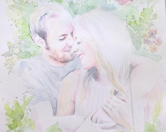 Wedding Gift Present Custom Watercolor Portrait, Handmade Painting, Aquarelle on Paper, Original, Hochzeit, Hochzeitsgeschenk, Couple