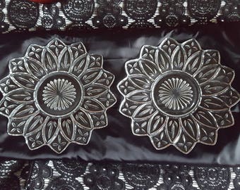 Federal Glass Petal Pattern, Set of 2 Clear Dinner Plates, 9-3/8", Mid-Century Modern circa 1950s-1960s