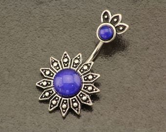 Sun Belly Button Ring. Flower Belly Ring. Boho Tribal Sun Piercing. Silver Navel Ring. Bohemian Sparkle Body Jewelry. Unique Belly Bar.