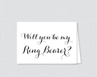 Printable Will You Be Ring Bearer Cards - Black and White Will You Be My Ring Bearer Card, Ring Bearer Proposal Card with Calligraphy 0005