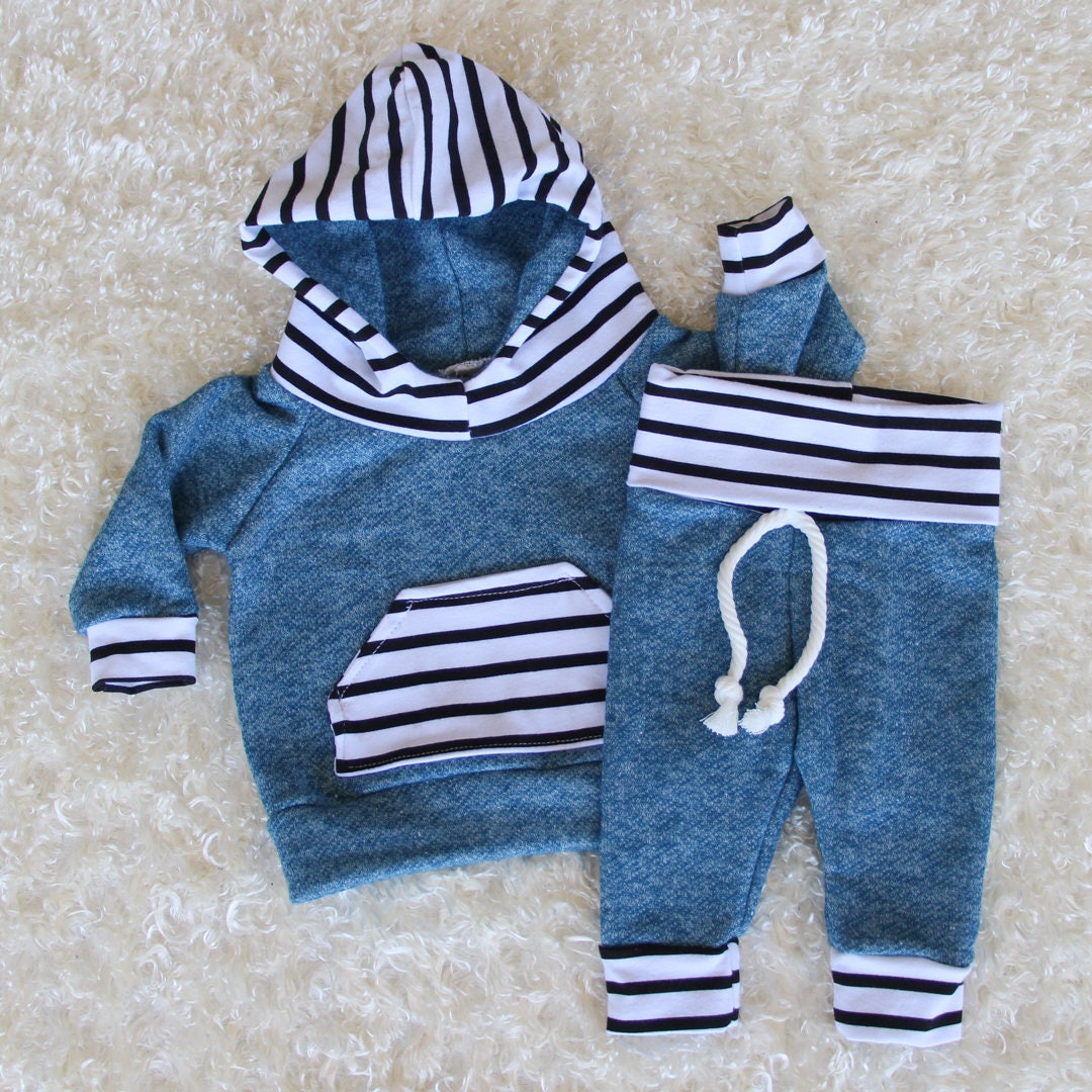 Ocean Blue Stripe Hoodie and Jogger Set baby boy hoodie baby