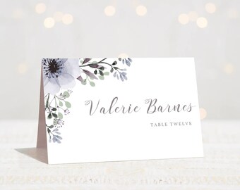 Floral Place Cards Downloadable Wedding Place Cards Purple Wedding Name Cards Purple Place Cards Calligraphy Folded Place Cards Template DIY