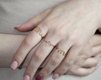 Gold Initial Ring Bridesmaids Gifts Custom initial ring lowercase letter ring Rose Gold initial Silver Initial Ring Bff gifts personalized