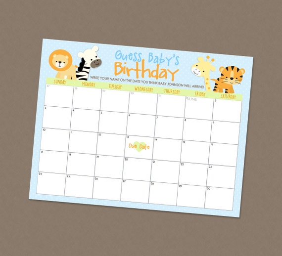 Safari Guess Baby s Birthday Calendar Baby Shower Game Safari Baby safari-guess-baby-s-birthday-calendar-baby-shower-game-safari-baby
