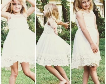 IVORY Flower Girl Dress, Girl Lace Dress, Rustic Flower Girl, Vintage Flower Girl, Boho Flower Girl, Ivory Flower Girl Dress, Flower Girl