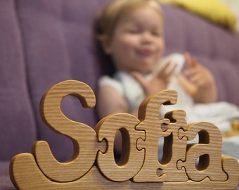 Personalized wooden name puzzle, newborn, baby, kids gift, girl birthday decor , wood letters, toddler toy, Montessori material, custom word