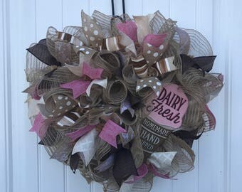 Ice cream cone deco mesh wreath, ruffle wreath, deco mesh wreath, heart shaped wreath, wreath,