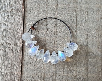 Flashy Rainbow Moonstone Faceted Teardrop Briolette Beads, 6mm, 7mm