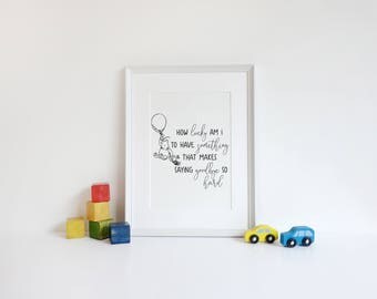 How Lucky Am I Classic Winnie the Pooh Printable Quote | Children's room decor Wall Art | Classic Winnie the Pooh Nursery Decor | Portrait