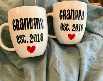 Grandparents mugs, Gift for new Grandparents, Grandma and Grandpa mugs, Pregnancy reveal mugs, New Grandma Gift, Pregnancy Announcement,