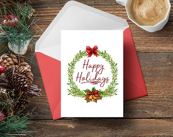 Happy Holidays Card, Printable Card, New Year Card, Holiday Greeting Card, Christmas Card Digital, Foldable Card, 5x7 Card, Instant Download