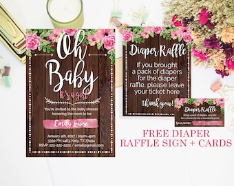 rustic baby shower invitation, Its a girl, girl baby shower, Floral Baby Shower Invitation, baby girl, girl baby shower invitation, cute