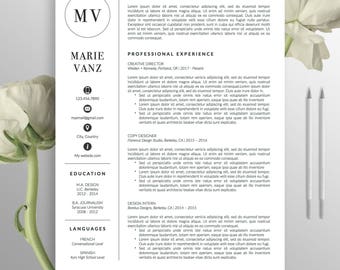 Creative Resume Template, CV Template, Cover letter, Word, Professional Resume, Modern Resume Design, Instant Digital Download, Marie