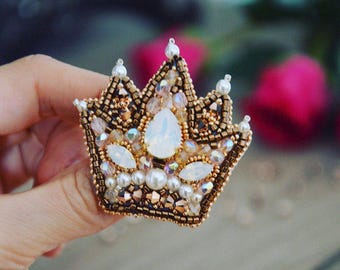 Crown Brooch SWAROVSKI Gold for lady Exclusive jewelry Accesssorie Broche Couronne bijou unique or