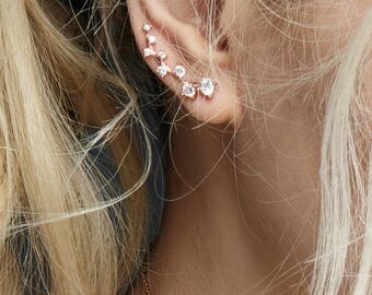 Dainty Ear crawler rose gold ear climbers bezel CZ ear cuff ear pins earrings Dainty ear climber ear cuff 925 sterling silver earrings