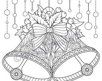 christmas bells adult coloring page christmas coloring page printable coloring page digital - Printing Coloring Pages christmas bells adult coloring page christmas coloring page printable coloring page digital - Printing Coloring Pages