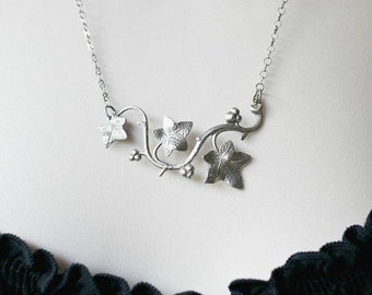 Silver Ivy Vine Leaf Pendant Necklace