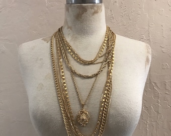 Monet Locket Necklace - multi-chain necklace - 1970s vintage - high-end bijou - boho - layered - rare Monet - gold-plated - troppobella