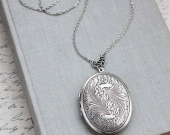 Silver Feather Locket Necklace