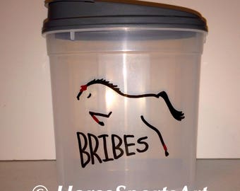 Ready to Ship - Jumper Jumping Horse "BRIBES" Treats Container (Small,7cup capacity) Fill For Great Gift