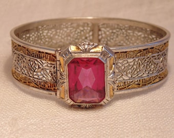 Art Deco Silver Gold Filigree Braelet Art deco bracelet Art deco Jewelry Silver Filigree Bracelet Art Deco Filigree
