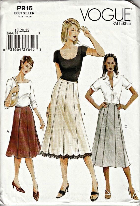 2003 Vogue Flared Gored Skirt Pattern VOGUE P916 Semi-fitted
