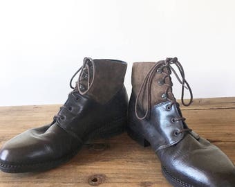 Vintage 90s Brown Leather and Suede Roper Boots, Lace Up Boots, Women's Boots, Ankle Boots, Size 39, Size 8.5