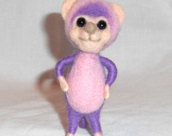 Small Needle Felted Mouse Critter "Princess Plumpink" - Free Shipping to US and Canada