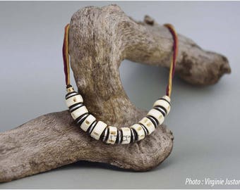Collier ethnique en perles naturelles, vertèbres de poisson africaines
