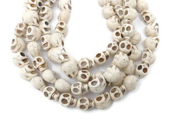 Bone White Howlite - Skulls - 13mm x 12mm - 30 beads - Full Strand - White Turquoise - Imitation Turquoise - Skull - Ivory