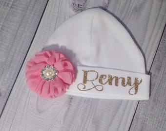 Baby Girl, baby hat, hat, beanie, baby beanie, personalized, custom, hat with name, infant, newborn, coming home, outfit, take home, girl