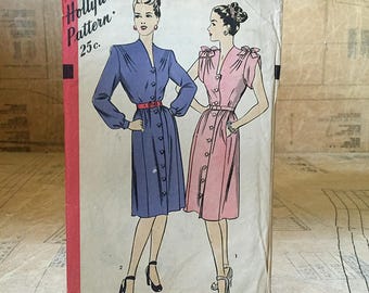 Original 1940s Sewing Pattern. Hollywood Dress Pattern 1645. Size 16 Bust 34" Hip 37"