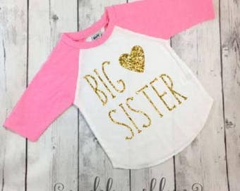 Big Sister Shirt-Big Sister Announcement Shirt-Big Sister Outfit-Big Sister Shirt Announcement-Big Sister Shirt-Pink Raglan Top