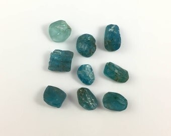 Blue Apatite Rough | Lot of 9 | Loose Natural Raw Crystals |