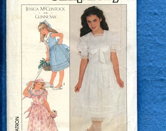 Vintage 1980's Simplicity 8703 Gunne Sax Country Chic Dress Pattern Size 12 Girls